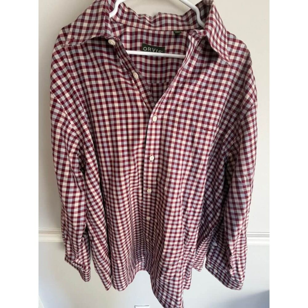 Orvis Long Sleeve Gingham Button-Down Shirt – Men's XL – Burgundy & White